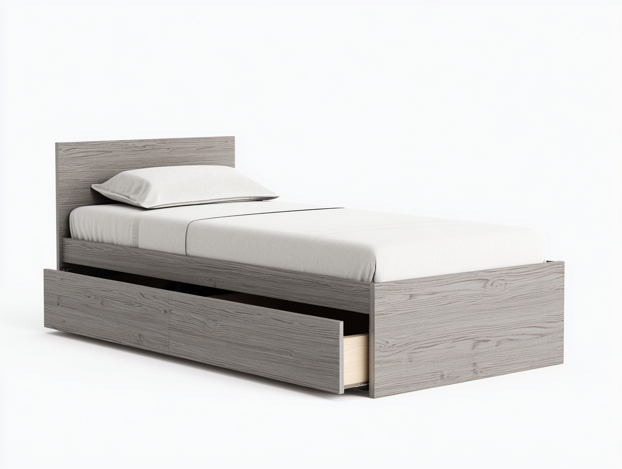 Lit simple bois 200x90x90 cm - gris clair - lit avec tiroirs de rangement pour chambre-Abodeoliq