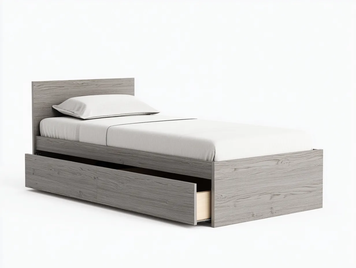 Lit simple bois 200x90x90 cm - gris clair - lit avec tiroirs de rangement pour chambre-Abodeoliq