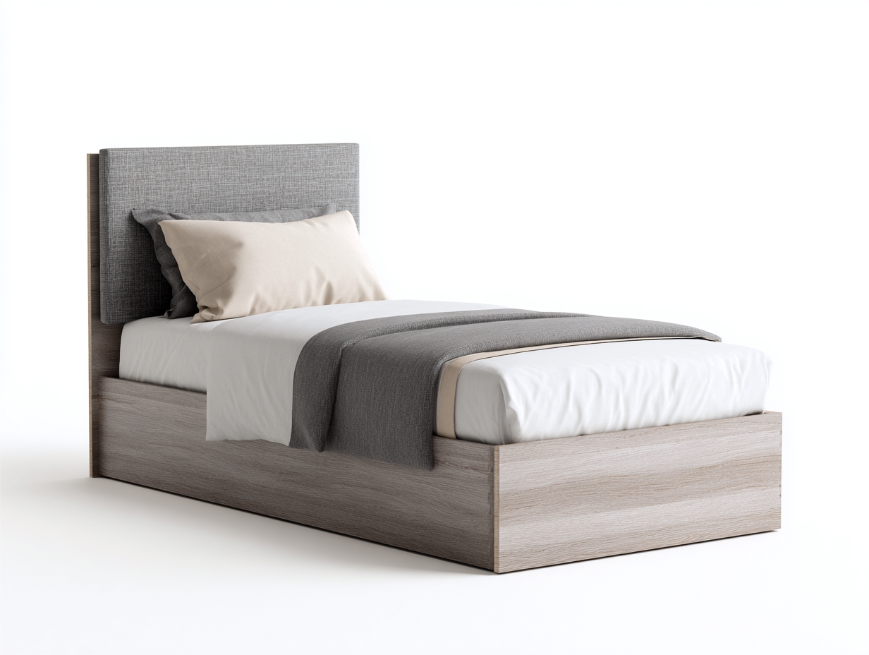 Lit simple en bois 200x90x95 cm - gris clair - design moderne pour chambre-Abodeoliq