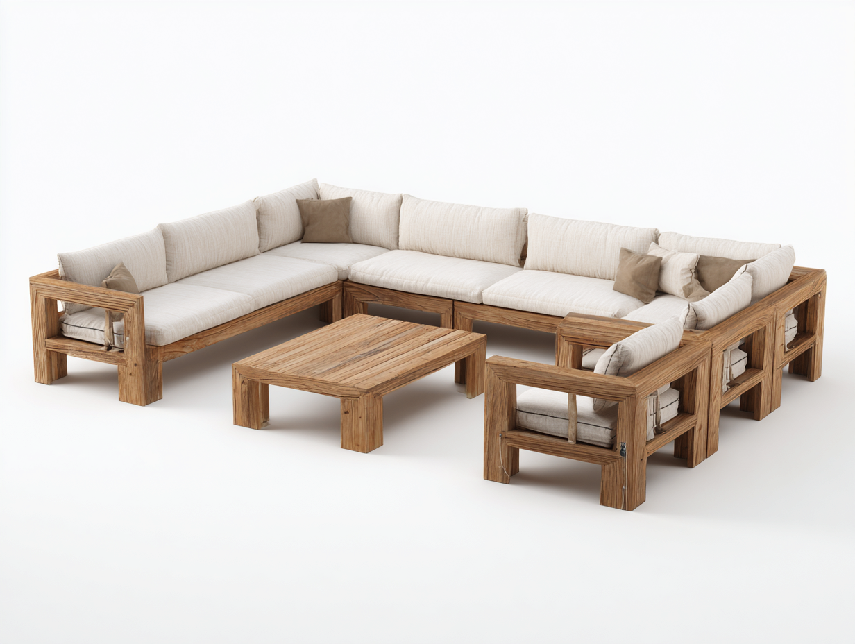 Outdoor Sofa Sets wooden frame 300x230x75 cm - beige-natural wood - outdoor seating set-Hutixe