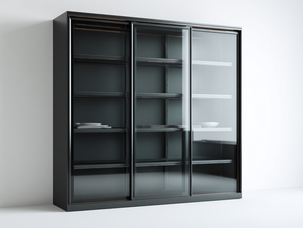 Display Cabinet tempered glass and metal 180x40x160 cm - black - modern display storage-Hutixe