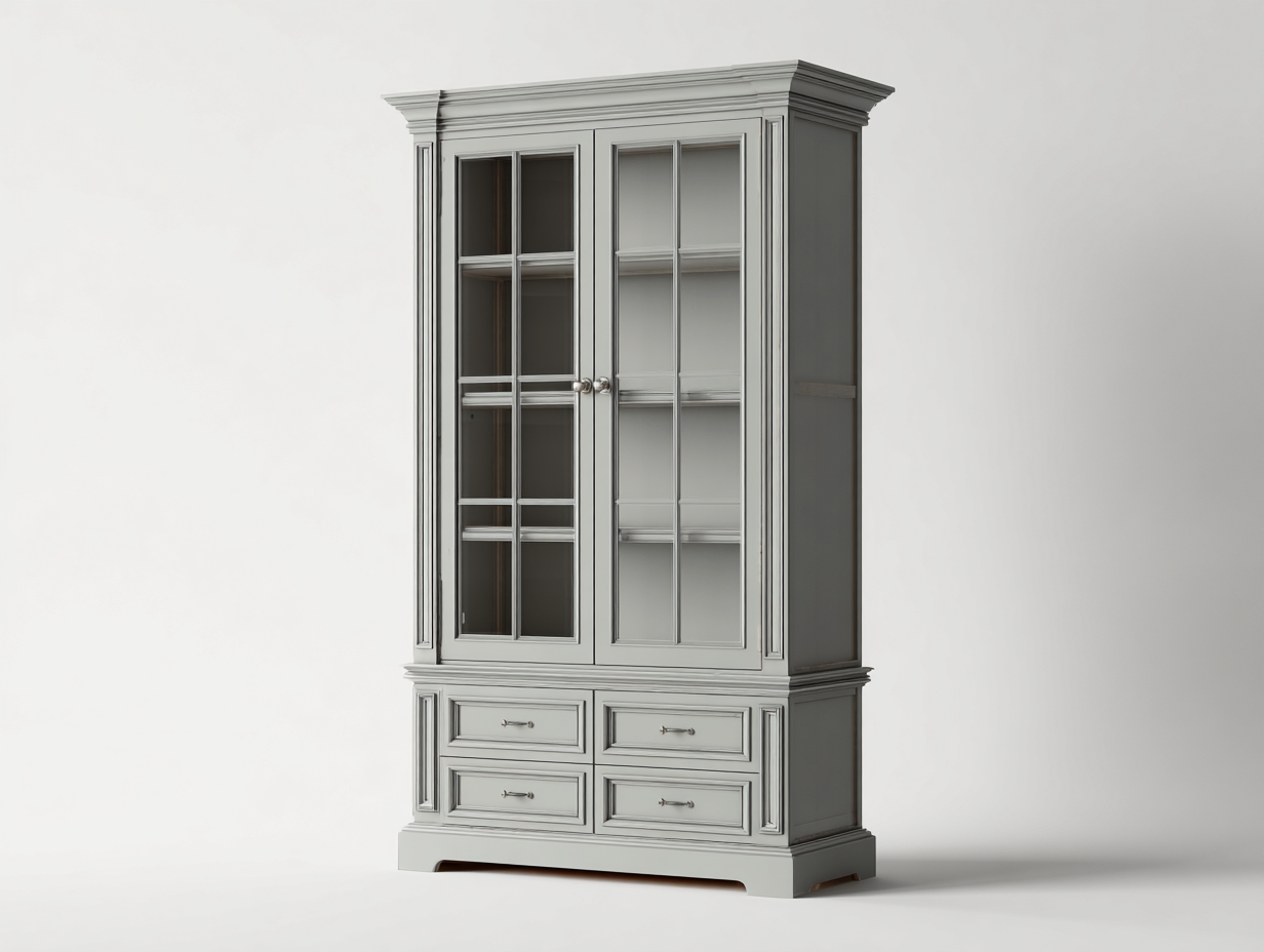 Display Cabinet wood and glass 90x40x190 cm - grey - classic display storage-Hutixe