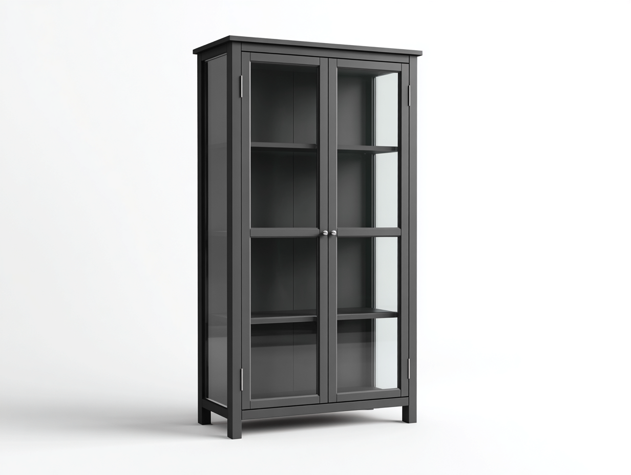 Display Cabinets tempered glass wood 80x40x180 cm - black - modern display storage cabinet-Hutixe