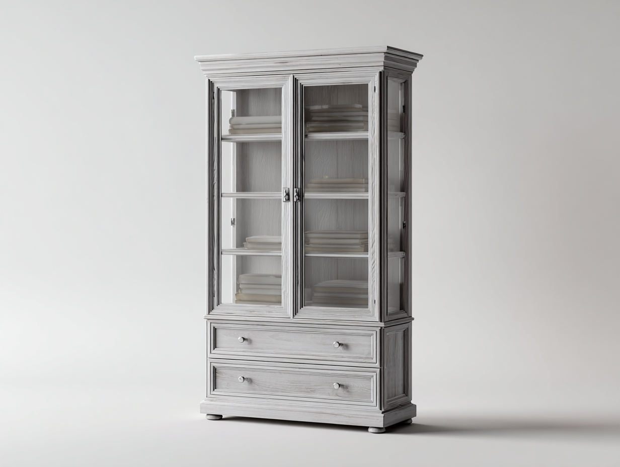 Display Cabinets wood and glass 80x40x180 cm - light grey - classic display storage for living room-Hutixe