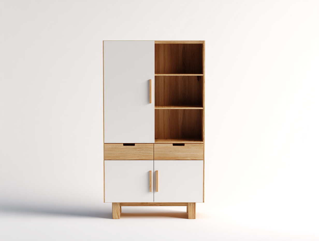 Display Cabinets wood 80x40x170 cm - white and natural wood - modern storage display cabinet-Hutixe