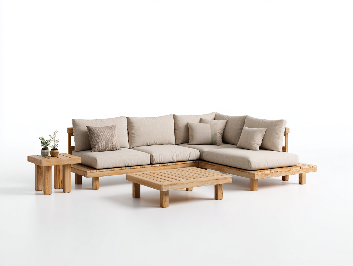 Outdoor sofa set solid wood 280x210x70 cm - natural wood-beige - modular lounge seating for garden-Hutixe
