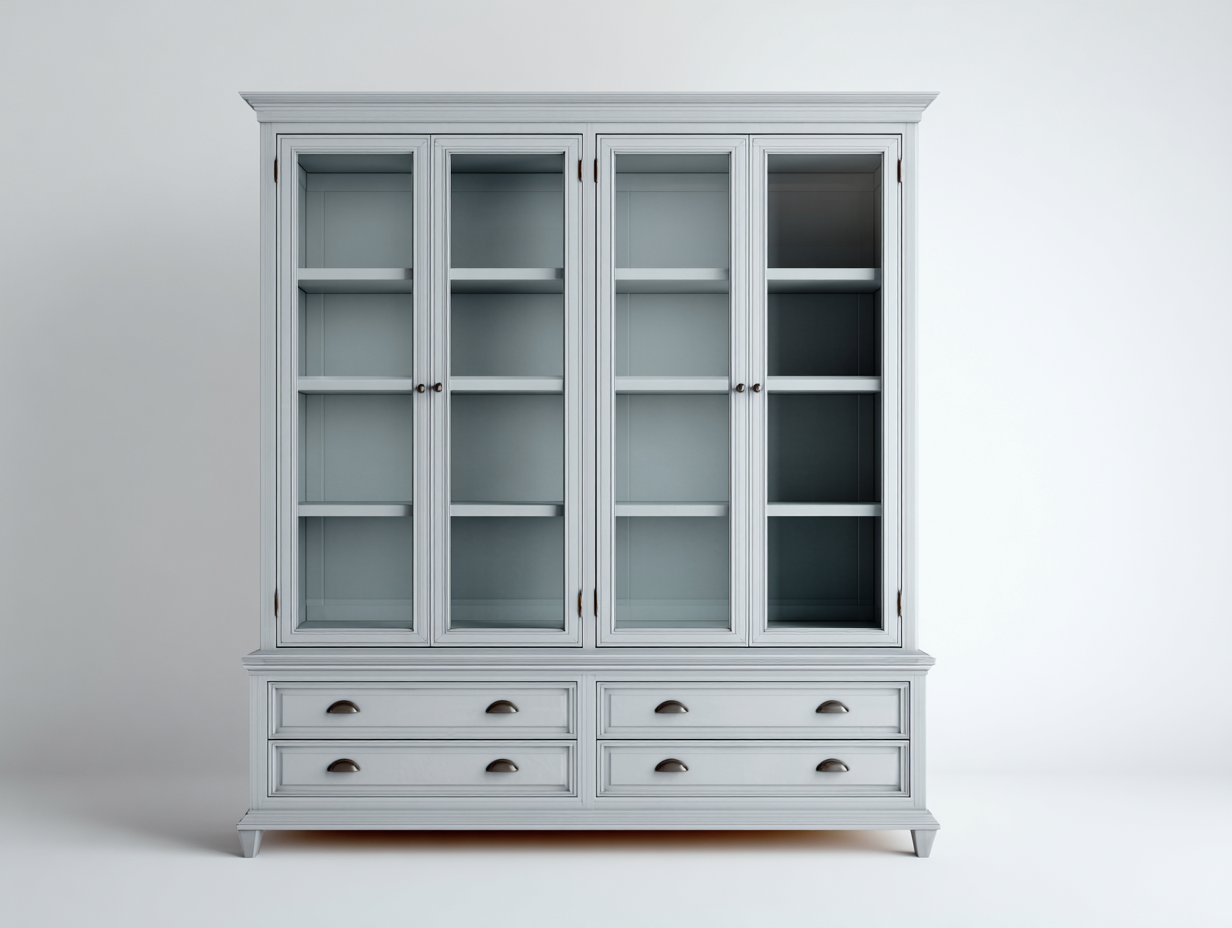 Display Cabinet wood and glass 180x45x200 cm - white - classic display storage-Hutixe