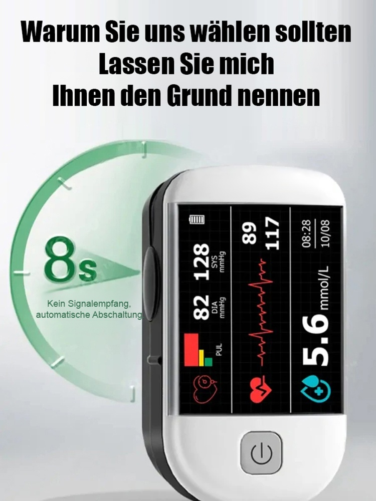 3-in-1-Blutzucker-, Herzfrequenz- und Pulsoximeter