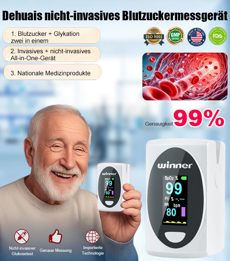 【Das neue nicht-invasive Blutzuckermessgerät】✌️Kein Stechen in den Finger nötig👍Genauigkeit 99%⌚️Messen Sie Ihren Blutzucker, Blutdruck, Cholesterin, Blutsauerstoff und Herzfrequenz präzise in nur 5 Sekunden.