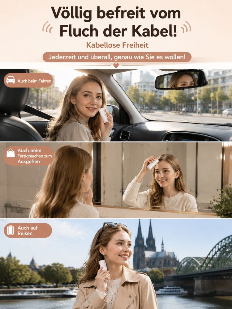 Schluss mit plattem Haar! Kabelloser Ansatz-Booster mit Rotlicht für XXL-Volumen.