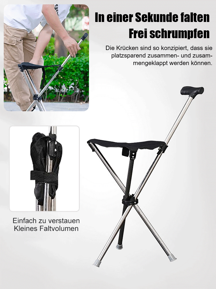 ✨Klappbarer Krückenstuhl für den Außenbereich✨Ein Gehstock, der in einer Sekunde zum Sitz wird – entspannen Sie jederzeit und überall💺