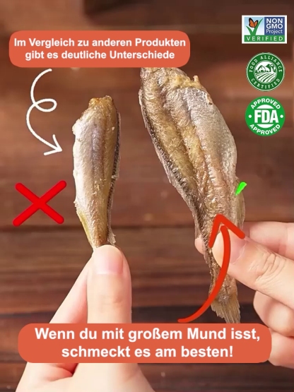 【90 Stück/Packung 🎁】Knuspriger Trockenfisch, verzehrfertig 🔥 Ohne Öl zubereitet, fett- und kalorienarm.