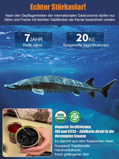 【Russischer importierter Störkaviar】❤️Pur und frisch: Nur Fischrogen und natürliches Meersalz✨Exklusiver Genuss für die ganze Familie: Weltklasse-Kaviar, ganz ohne Restaurantpreis