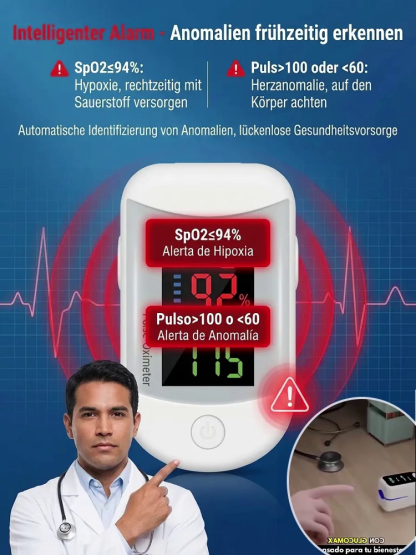 【Fingerclip-Pulsoximeter】✌️Kein Stechen in den Finger nötig👍Genauigkeit 99%⌚️Messen Sie Ihren Blutzucker, Blutdruck, Cholesterin, Blutsauerstoff und Herzfrequenz präzise in nur 5 Sekunden.
