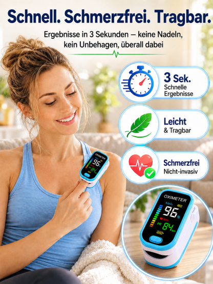 【3-Sekunden-Schnelltest】Fingerclip-Pulsoximeter, unverzichtbar für die Familie