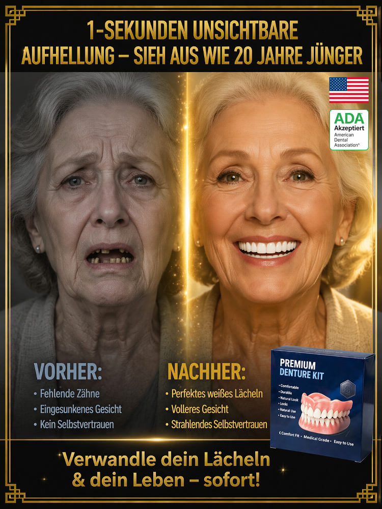 ADA-zertifizierte medizinische Zahnprothese  🦷  in nur 1 Sekunde angebracht. Kein Beschleifen der Zähne, kein Klebstoff erforderlich – bequem und sicher.