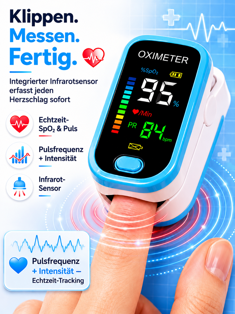 【3-Sekunden-Schnelltest】Fingerclip-Pulsoximeter, unverzichtbar für die Familie