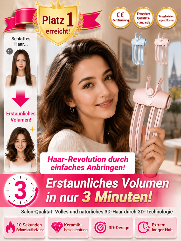Schluss mit plattem Haar! Kabelloser Ansatz-Booster mit Rotlicht für XXL-Volumen.