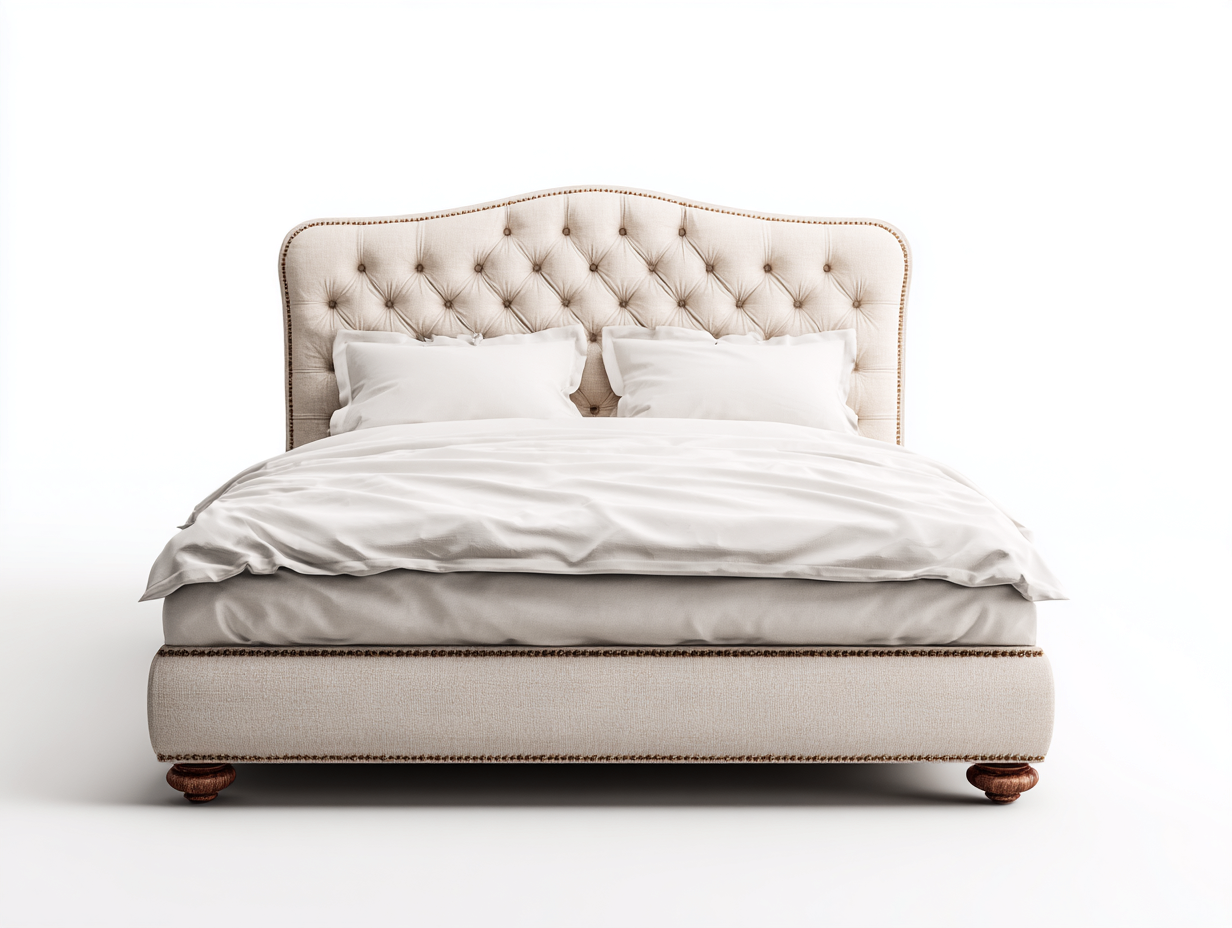 Letto matrimoniale imbottito in tessuto 205x165x120 cm - beige - design classico per camera-Villaano