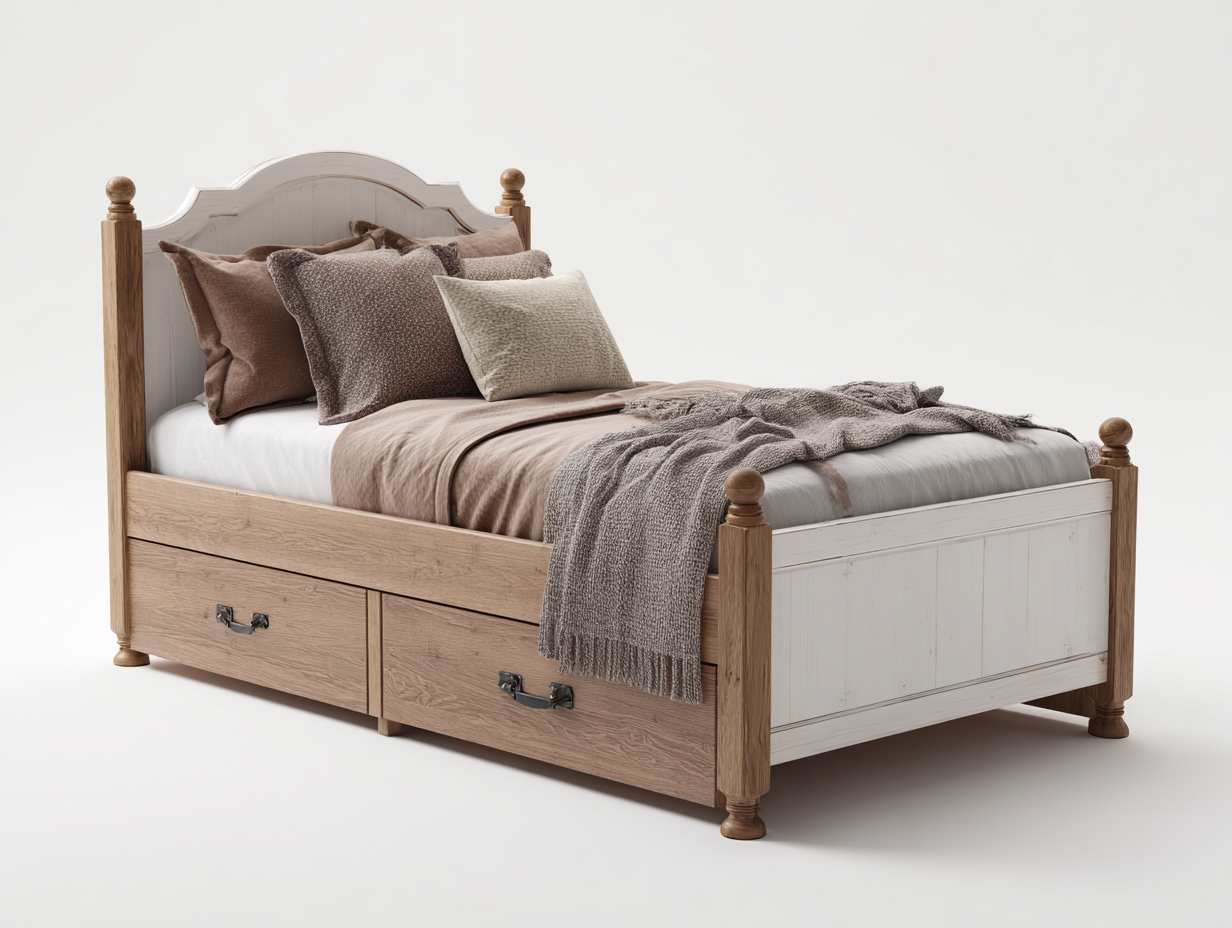 Letto singolo con contenitore 200x100x110 cm - legno - bianco-marrone - design classico-Villaano
