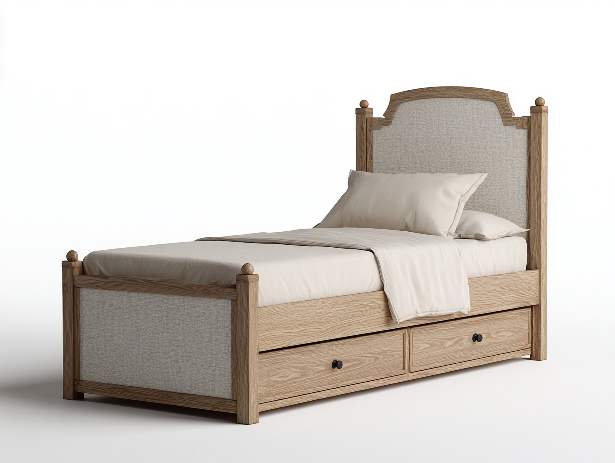 Letto singolo con 2 cassetti in legno 200x90x110 cm - beige-marrone - design classico per camera da letto-Villaano