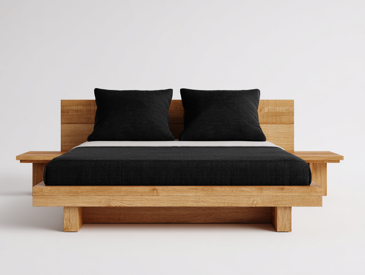 Letto matrimoniale in legno massello e MDF 200x160x90 cm - legno naturale - design moderno per camera da letto-Villaano