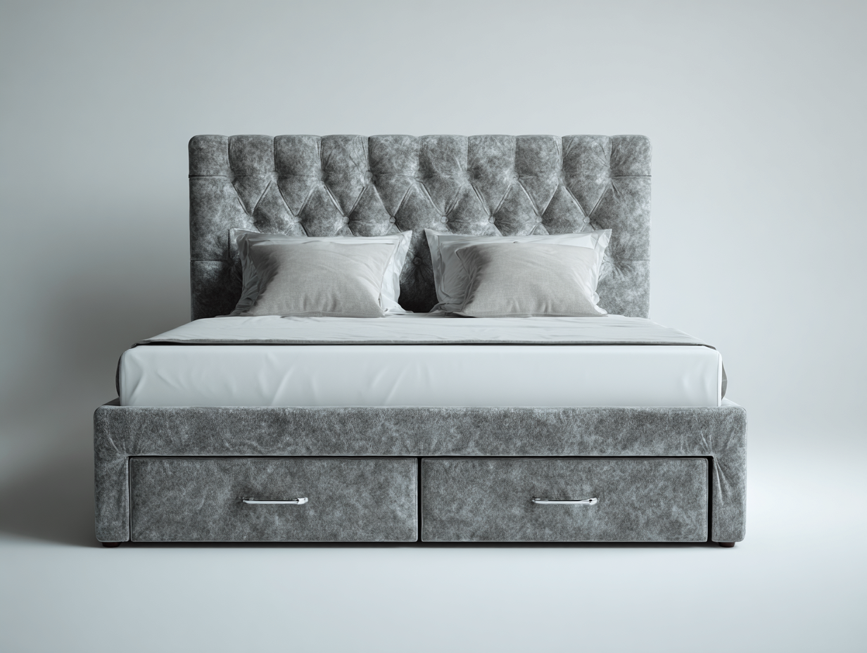 Letto matrimoniale con 2 cassetti in tessuto imbottito 200x160x120 cm - grigio - design moderno per camera da letto-Villaano