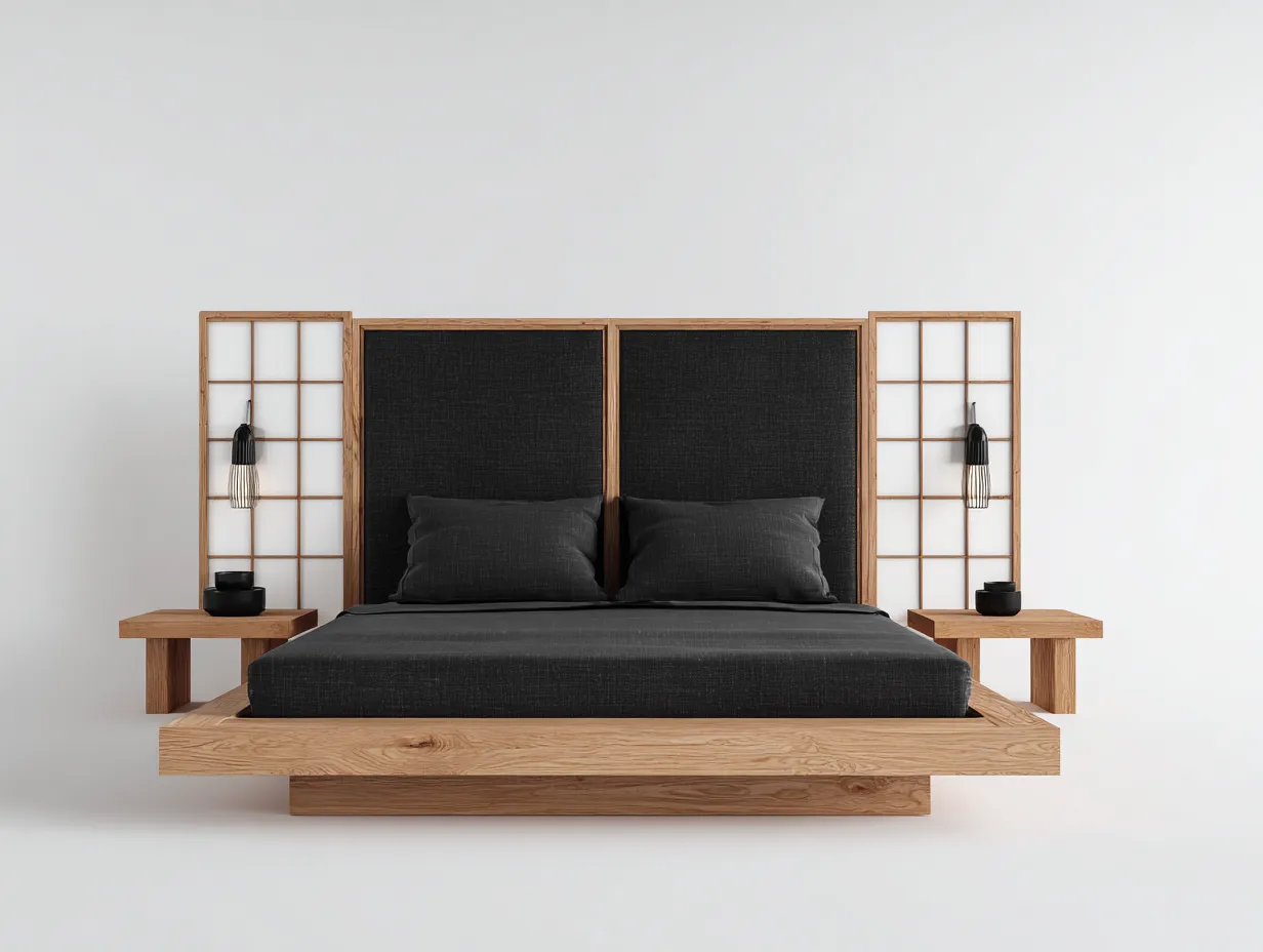 Letto matrimoniale in legno 210x180x115 cm - naturale-nero - design moderno per camera-Villaano