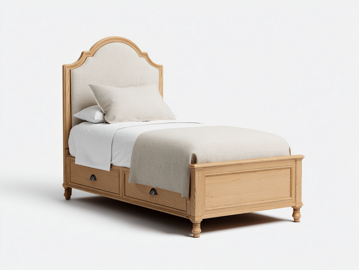 Letto singolo con contenitore 200x100x115 cm - legno - beige-marrone chiaro - design classico-Villaano