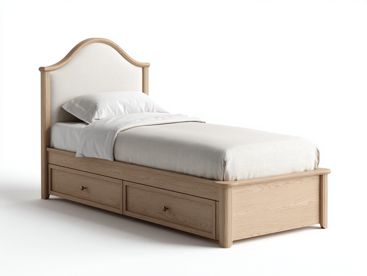 Letto singolo in legno con cassetti 200x95x110 cm - naturale - design classico per camera-Villaano