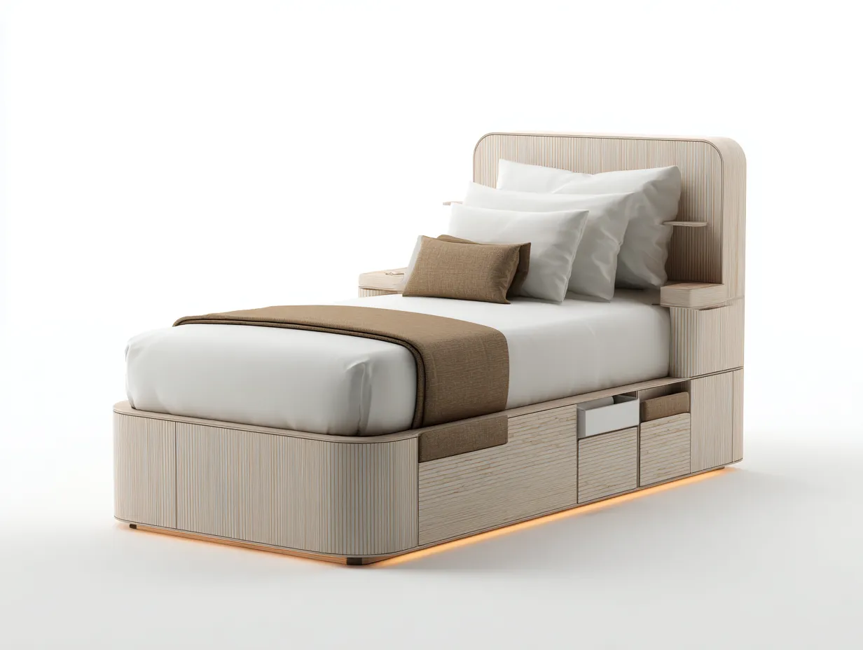 Letto singolo in legno e MDF 200x90x120 cm - naturale-beige - design moderno con contenimento per camera da letto-Villaano