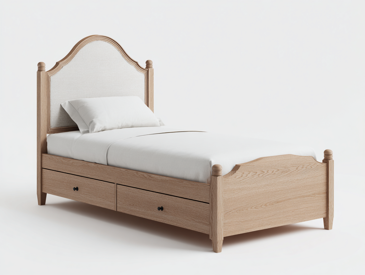 Letto singolo in legno e MDF 200x90x110 cm - legno naturale - design classico con contenimento per camera da letto-Villaano