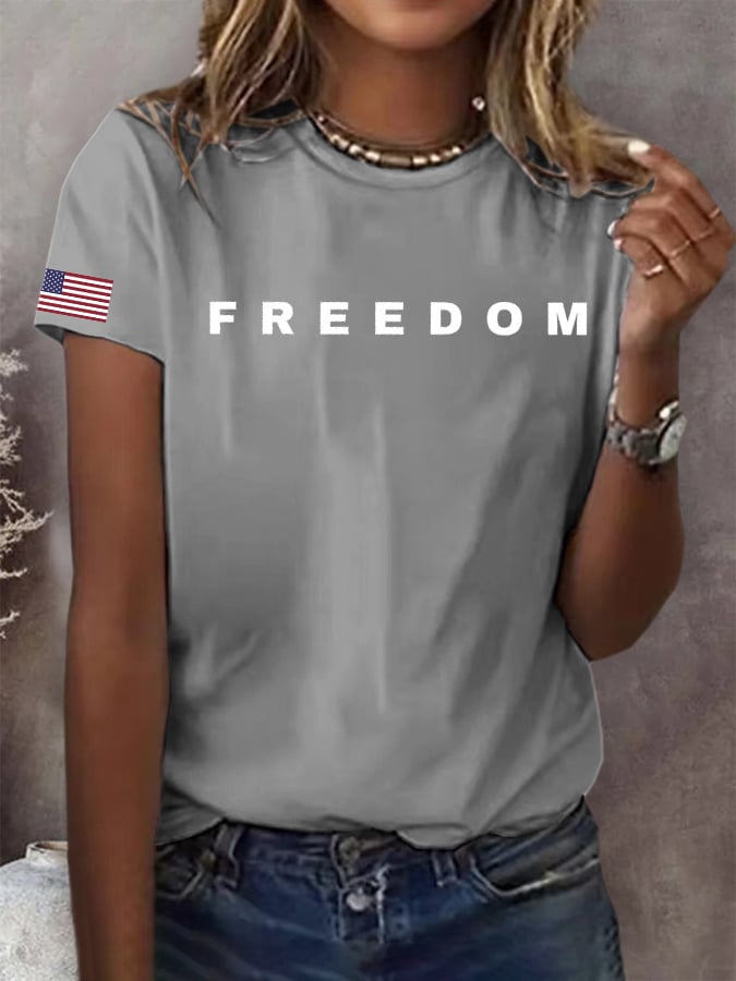 Women's Freedom American Flag Print Casual T-shirt-America250