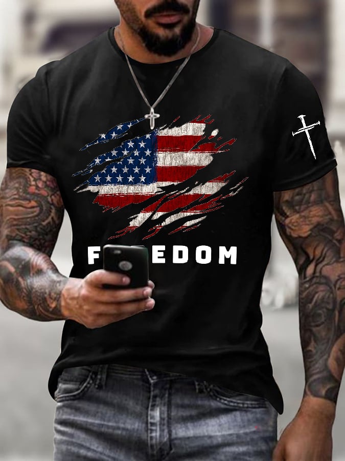 Men's Freedom American Flag Print Short Sleeve T-shirt-America250