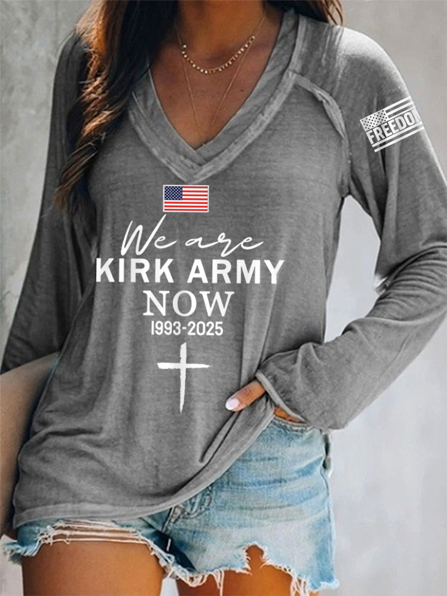 Women's We Are All Kirk Army Now! R.I.P C.K V-Neck Long-Sleeve T-Shirt-America250