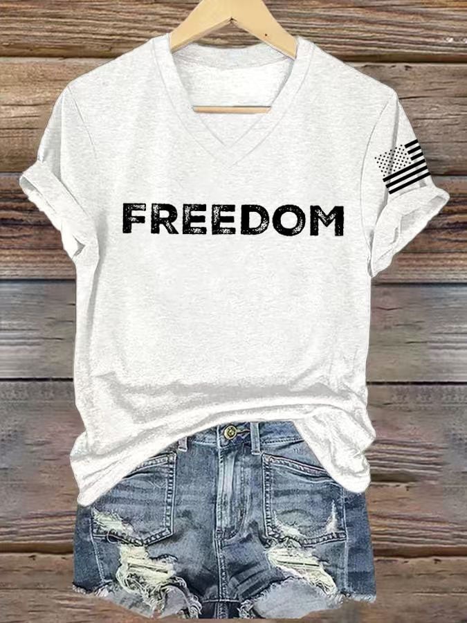 Women's freedom Print V-Neck T-Shirt-America250