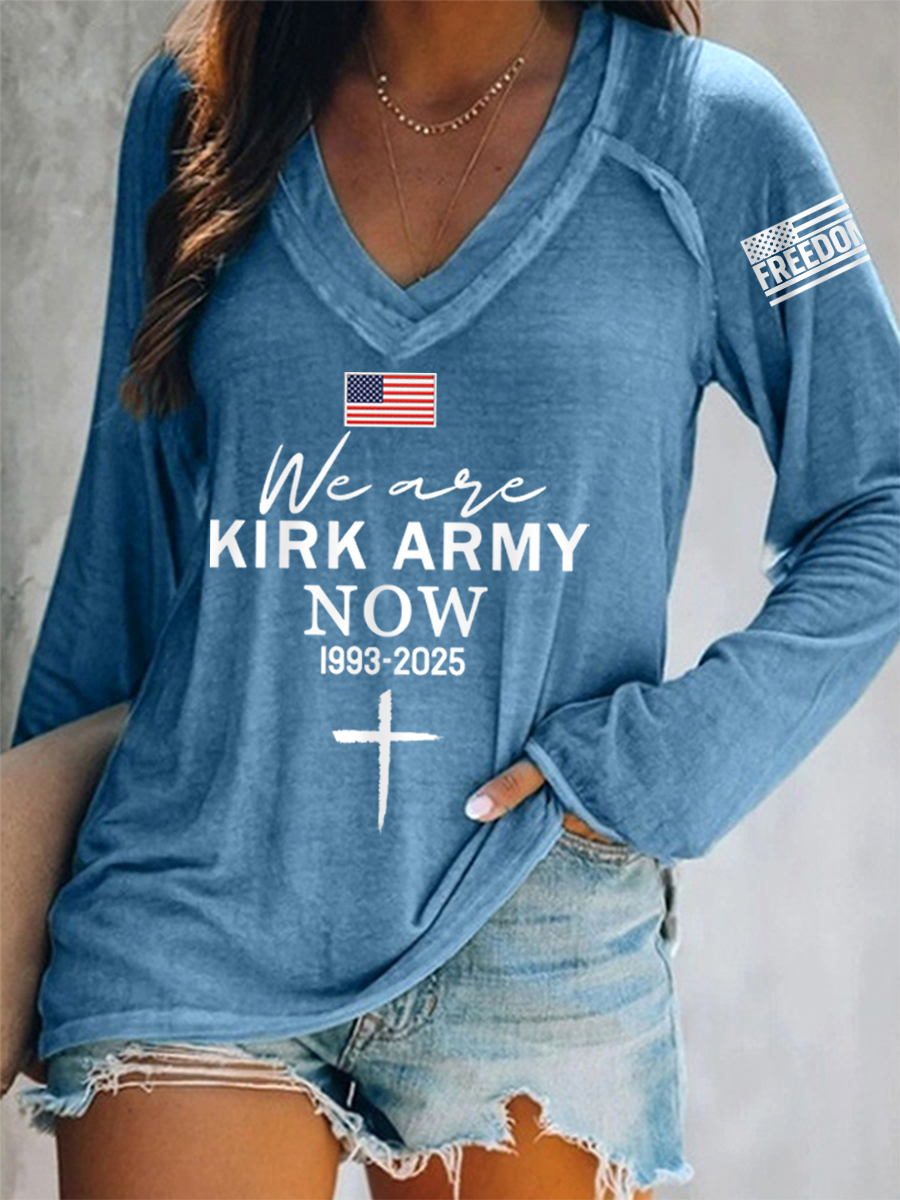 Women's We Are All Kirk Army Now! R.I.P C.K V-Neck Long-Sleeve T-Shirt-America250