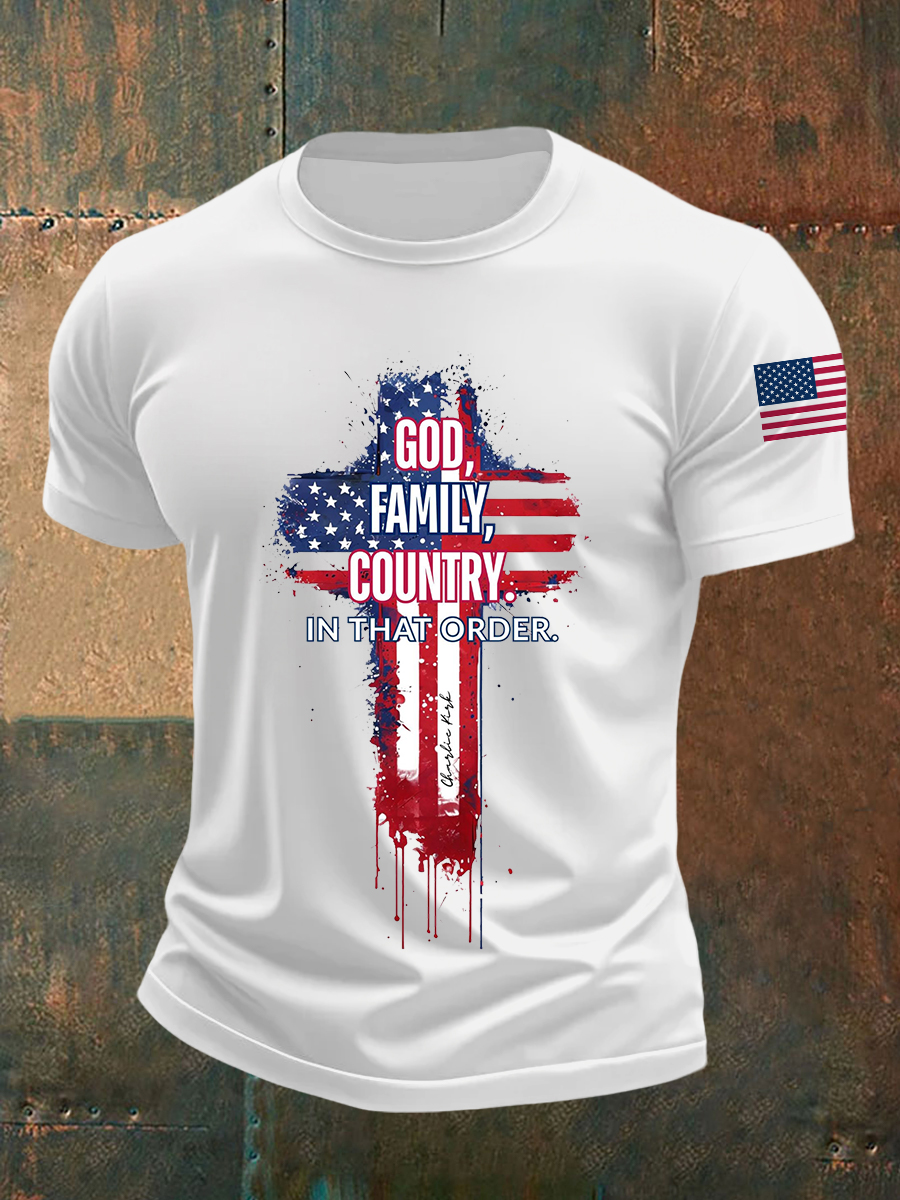 Men's God Family Country In That Order Cross Short-sleeved T-shirt-America250