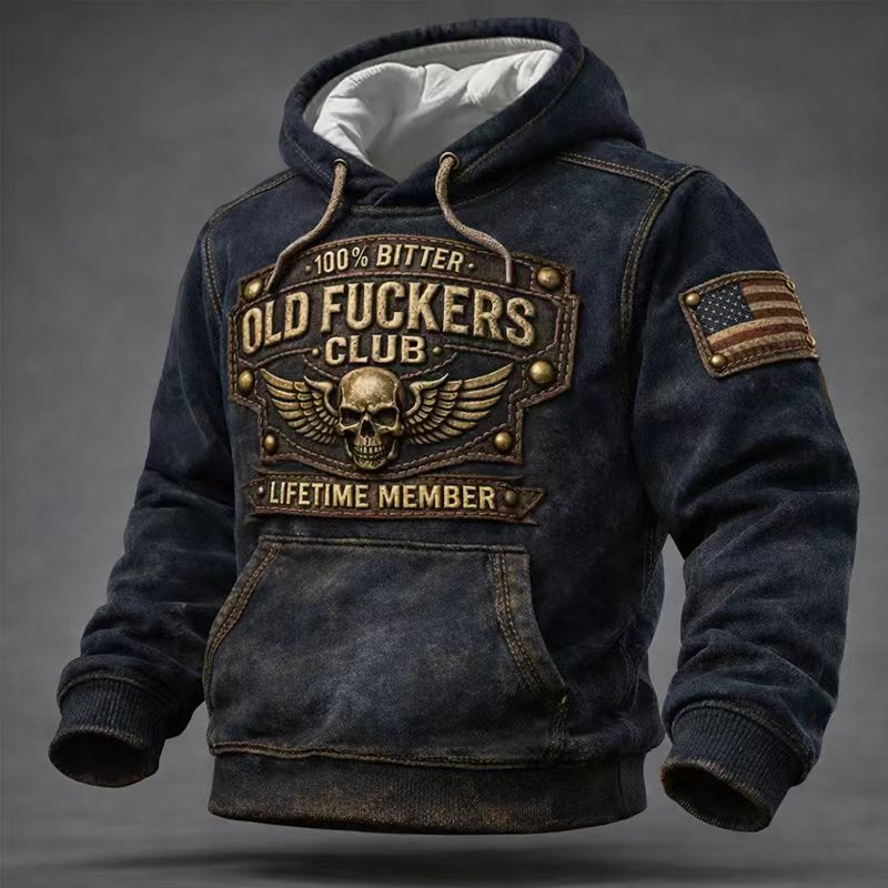 🏆Vintage Denim Embroidered Hoodie💖US 250th Anniversary Edgy Casual Sweatshirt