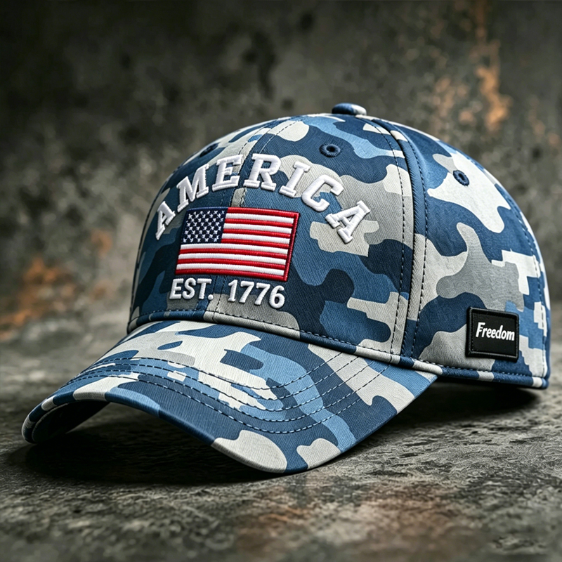 Retro Camouflage Art Print Casual Baseball Cap-America250