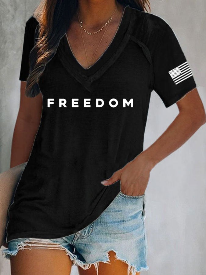 Women's Freedom Print Casual T-Shirt-America250