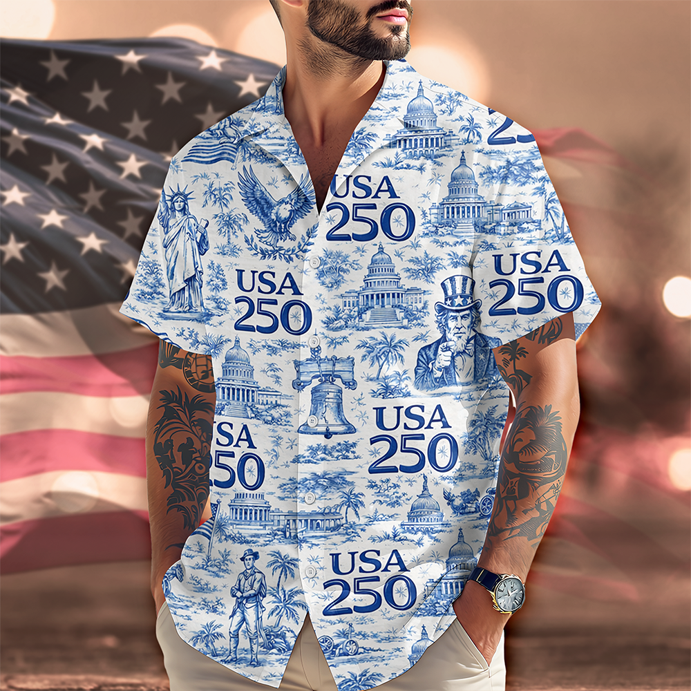 America 250th Anniversary Toile De Jouy Style Hawaii Shirt