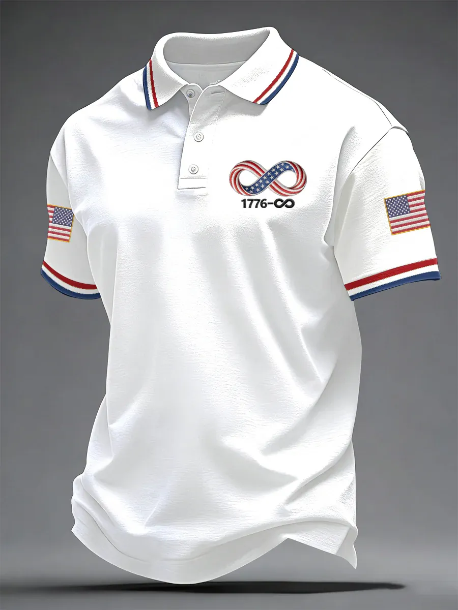 Men's Retro America Print Casual Polo Shirt-America250