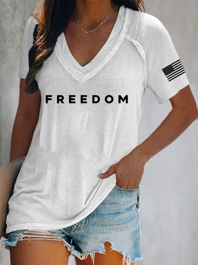 Women's Freedom Print Casual T-Shirt-America250