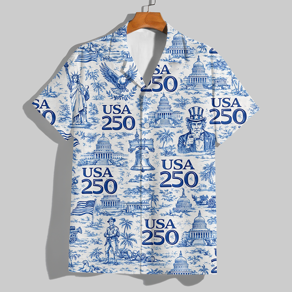 America 250th Anniversary Toile De Jouy Style Hawaii Shirt