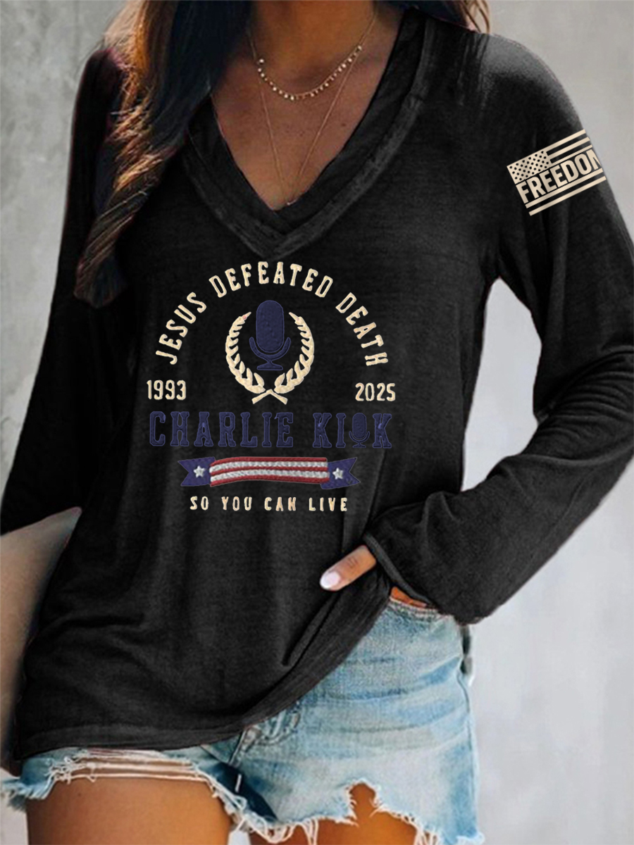 Women's Jesus Defeated Death, So You Can Live R.I.P C.K Long-Sleeve T-Shirt-America250