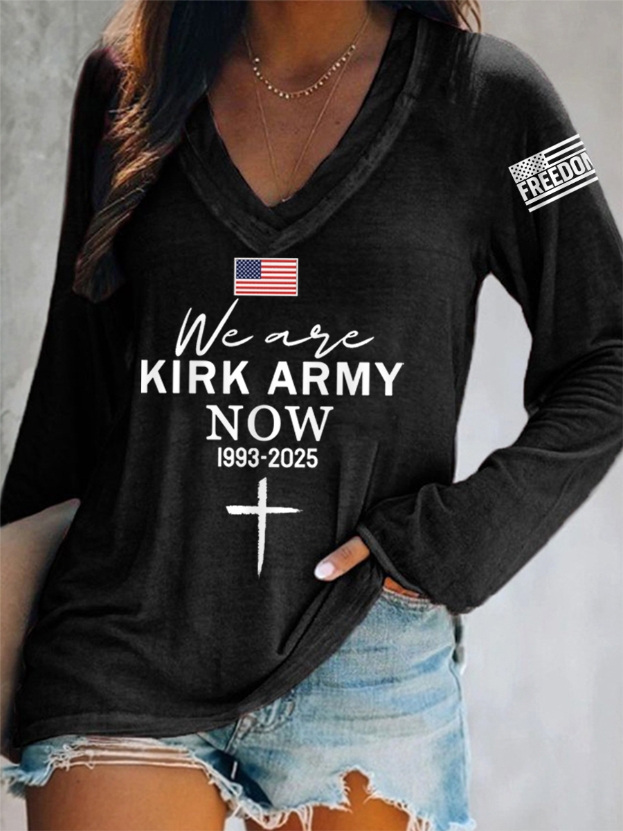 Women's We Are All Kirk Army Now! R.I.P C.K V-Neck Long-Sleeve T-Shirt-America250