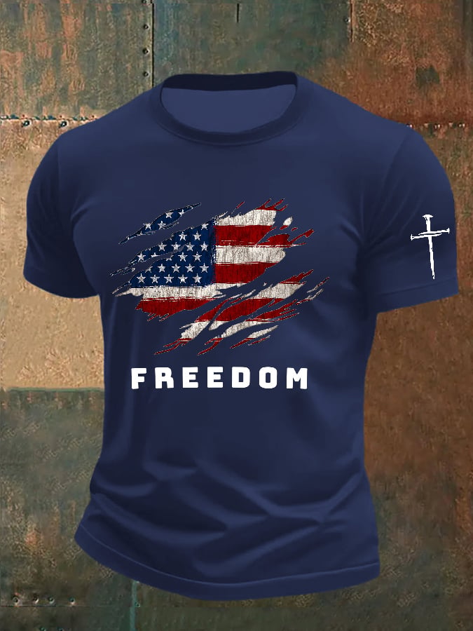 Men's Freedom American Flag Print Short Sleeve T-shirt-America250