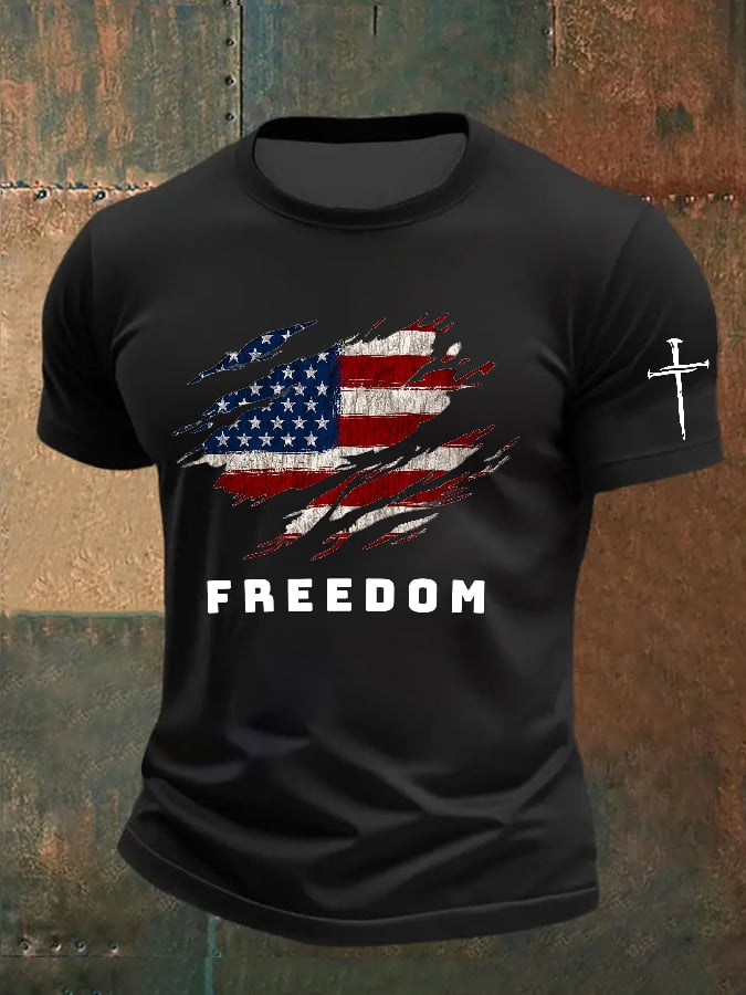 Men's Freedom American Flag Print Short Sleeve T-shirt-America250