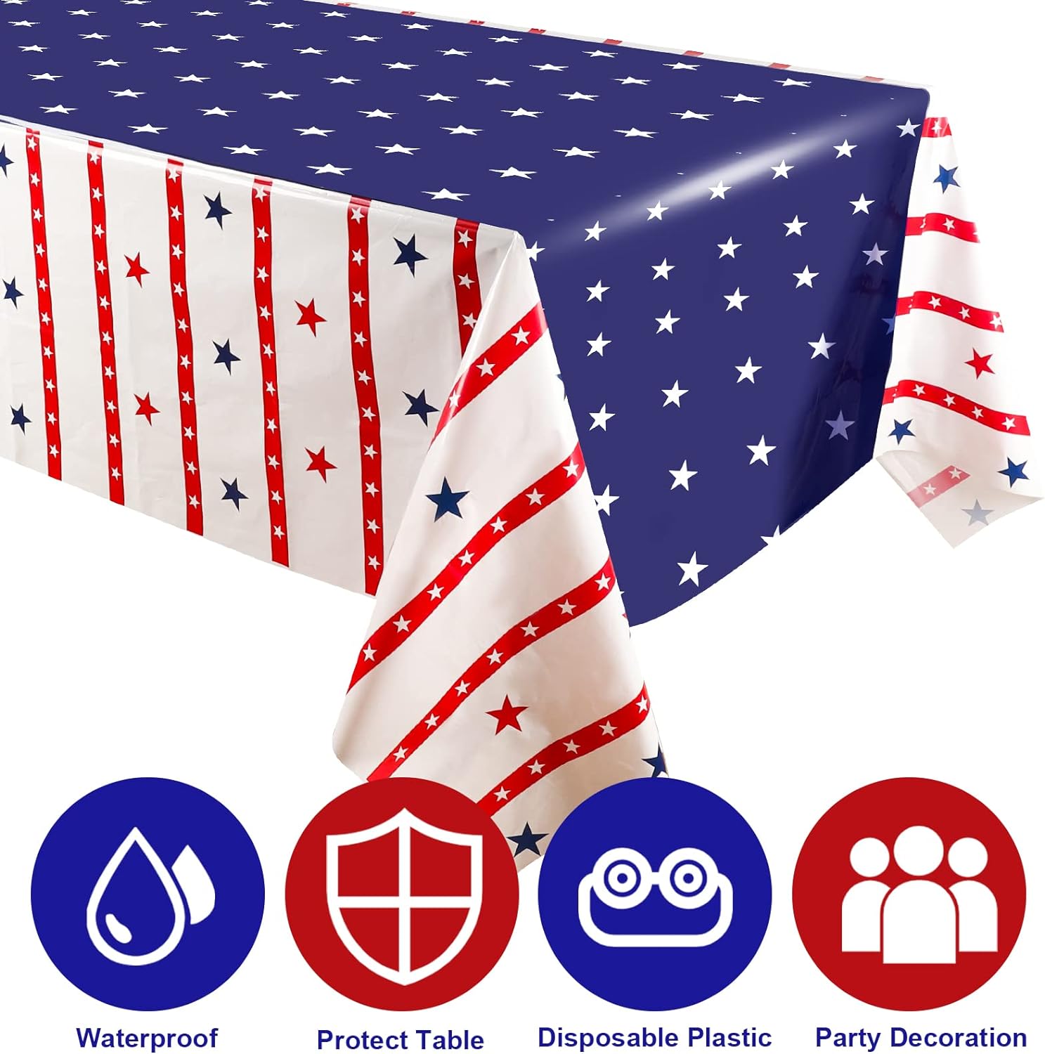 4 Pack 54" x 108" American Flag Disposable Plastic Table cloth 4th of July Tablecloth,-America250